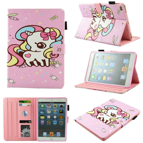 iPad Air Case, Allytech PU Leather Slim Full Protective Folio Multi Angle Stand Magnetic Clasp Auto Sleep Wake Drop Proof Smart Cover w/ Cards Holder Wallet Case for Apple iPad Air, Unicorn Candy
