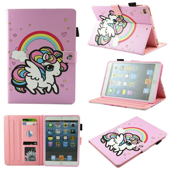 iPad Air Case, Allytech PU Leather Slim Full Protective Folio Multi Angle Stand Magnetic Clasp Auto Sleep Wake Drop Proof Smart Cover w/ Cards Holder Wallet Case for Apple iPad Air, Unicorn Rainbow