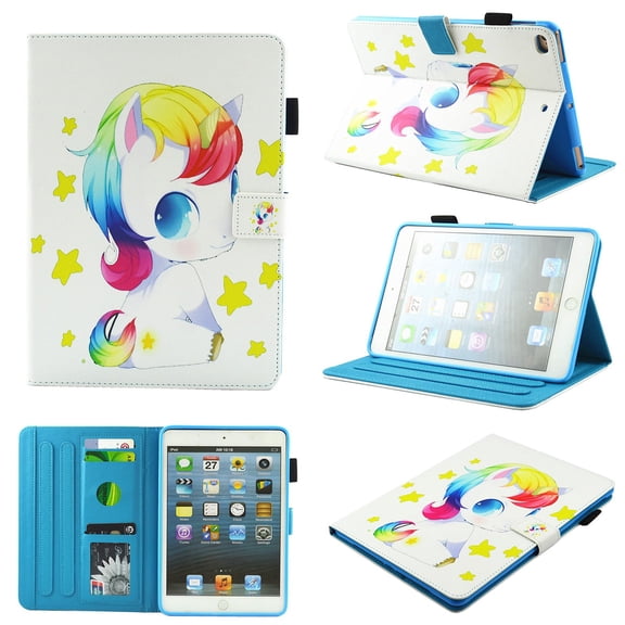iPad Air Case, Allytech PU Leather Slim Full Protective Folio Multi Angle Stand Magnetic Clasp Auto Sleep Wake Drop Proof Smart Cover w/ Cards Holder Wallet Case for Apple iPad Air, Cute Unicorn