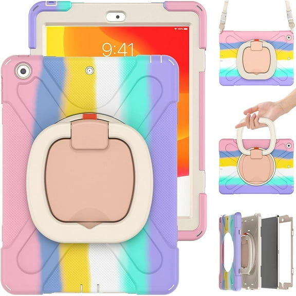 iPad Air2 iPad 5 iPad 6 Case 6th/5th Gen 9.7'' 360°Rotatable Stand with Shoulder Strap Handle Pencil Holder Heavy Duty Shockproof Silicone Protective Case