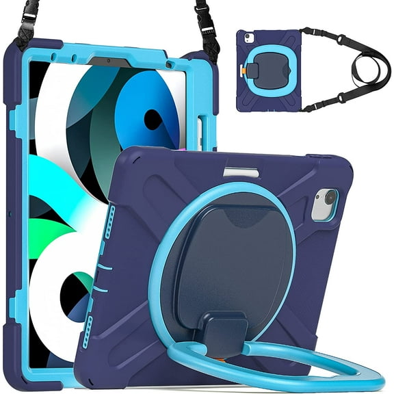 iPad Air4 2020/Air5 2022 Case iPad Pro11 case 4th/ 3rd / 2nd Generation 360°Rotatable Stand Shoulder Strap Pencil Holder Heavy Duty Shockproof Silicone Protective Case