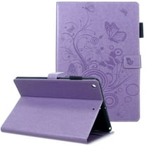 iPad Case 10.2", iPad 7th Generation Case Cover, Allytech Premium PU Leather Butterfly Design Smart Cover Auto Sleep Wake Slim Lightweight Shockproof Folio Stand Case for Apple iPad 10.2" 2019,Purple