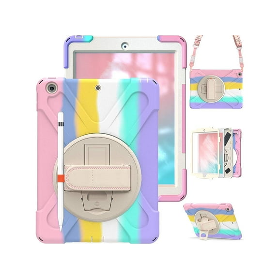 iPad Case 6th 5th Generation Case iPad 9.7 inch 2018 2017 Protective Cover with Pencil Holder, Shoulder Strap, Hand Strap, Kickstand