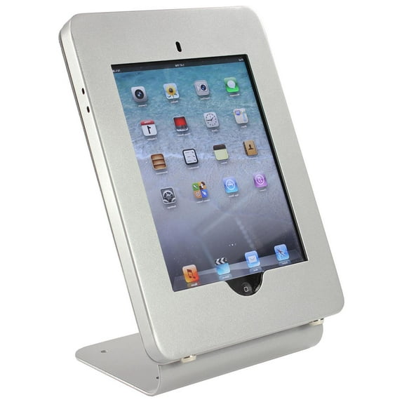 iPad Counter Mount, Tabletop Stand, for iPad 2-4 and Air, Locking Enclosure with Exposed Home Button (Silver Steel/Aluminum) (IPCNT155SV)