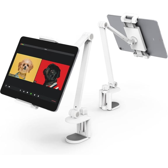iPad Desk Mount, Adjustable Tablet Holder Clamp, 360 degree Rotation, Sturdy Aluminum Tablet Arm Mount for 4.7"-13" iPad Pro/Air/Mini, iPhone, Galaxy Tab, for Kitchen, Work, Video Call(Black)