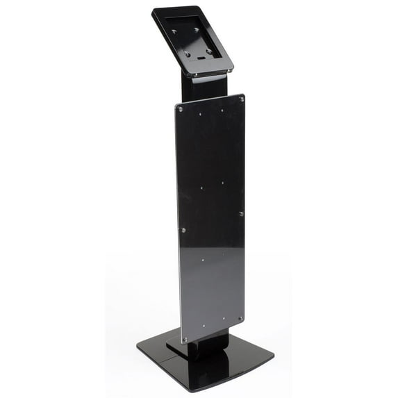 iPad Floor Kiosk, with Power Outlet and Sign Holder, Dual Locking Enclosure, for iPad 2-4 and Air (Black Aluminum) (IPDSGNBK2)