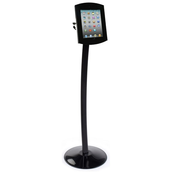 iPad Floor Stand, Locking Enclosure, Visible Home Button, Tilting/Rotating, POS Kiosk Holder (Black Steel/Aluminum) (CMBIPDBK3E)