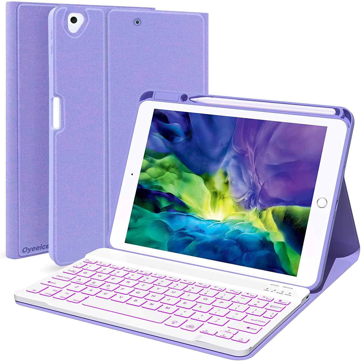 iPad Keyboard Case for iPad 10.2" 9th Gen 2021/8th Gen 2020, iPad Pro 10.5" Built-in Pencil Holder Backlit BT Keyboard Auto Sleep/Wake Function (Purple) - image 1 of 10
