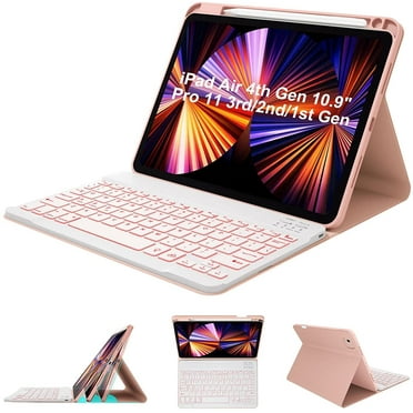 iPad Keyboard Case for 10.9" Air 5th Gen 2022/Air 4th Gen 2020,  Pro 11" 1st Gen 2018/2nd Gen 2020/3rd Gen 2021,Wireless BT Backlit Keyboard Auto Sleep-Wake Function,Built-in Pencil Holder (Rose Gold)