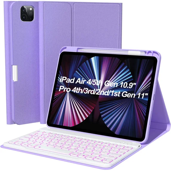 iPad Keyboard Case for Pro 2022 11-inch(4th Gen),Air 5th 4th Gen 2022/2020, iPad Pro 11 1st/2nd/3rd Gen 2018/2020/2021, 10.9 inch with Backlit Detachable Keyboard,Smart Folio (Purple)