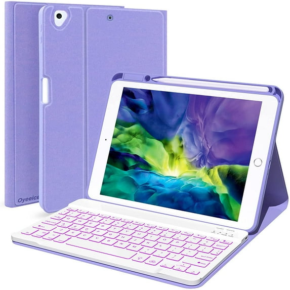 iPad Keyboard Case for iPad 10.2" 9th Gen 2021/8th Gen 2020, iPad Pro 10.5" Built-in Pencil Holder Backlit BT Keyboard Auto Sleep/Wake Function (Purple)