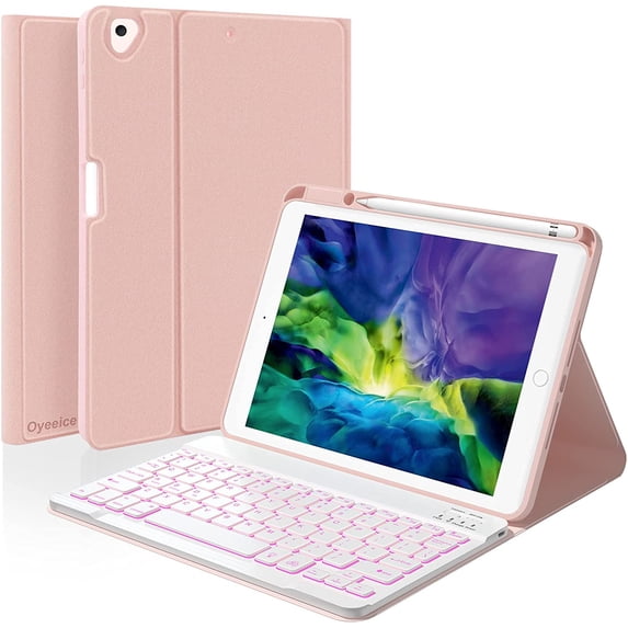 iPad Keyboard Case for iPad 10.2" 9th Gen 2021/8th Gen 2020, iPad Pro 10.5" Built-in Pencil Holder Backlit BT Keyboard Auto Sleep/Wake Function (Rose Gold)