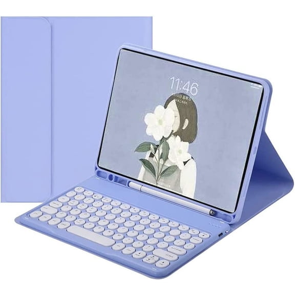 iPad Keyboard Case for iPad 6th Gen 2018, iPad 5th Gen 2017, iPad Pro 9.7, iPad Air 2, iPad Air 1, Soft Back Cover with Pencil Holder & Magnetically Detachable Wireless Bluetooth Keyboard, Purple