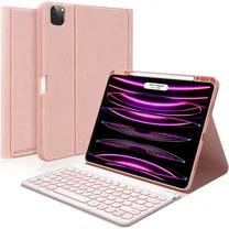 iPad Keyboard Case for iPad Pro 12.9” 2022/2021/2020 (6th/5th/4th Gen), Built-in Pencil Charging Holder 7-Color Backlit Wireless BT Magnetic Keyboard Auto Sleep/Wake Function (Pink)