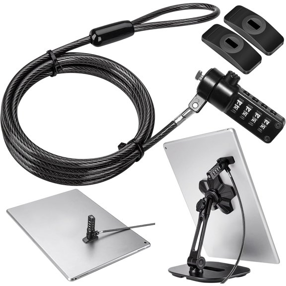 iPad Lock Security Cable w/Adhesive Plates, 6Ft Keyless 4 Digit Combination Tablet Lock Kit, Anti-Theft Hardware Locking Cable for iPhone Cell Phone MacBook Laptop in Showroom Retail Store