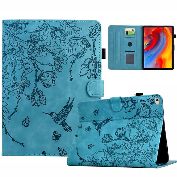 for iPad Mini 1/2/3/4/5 Tablet Case, PU Leather Embossed Flower Pattern Cover with Multi-Angle Flip Stand & Card Slots Protective Cover for iPad Mini 1/2/3/4/5 Case, Blue