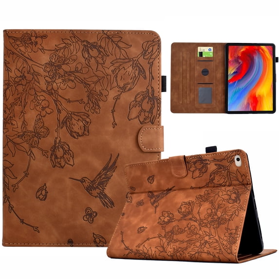 for iPad Mini 1/2/3/4/5 Tablet Case, PU Leather Embossed Flower Pattern Cover with Multi-Angle Flip Stand & Card Slots Protective Cover for iPad Mini 1/2/3/4/5 Case, Brown