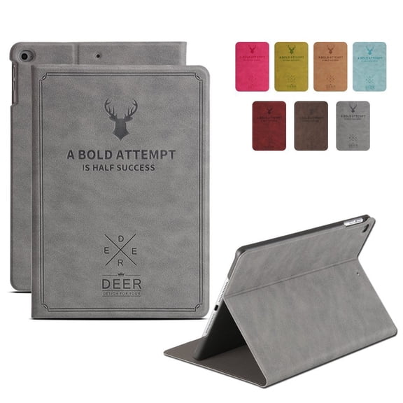 iPad Mini 3 2 1 Generation 7.9 Inch [ Mini 3rd 2nd 1st ] A1599 A1600 A1489 A1490 A1491 A1432 A1454 A1455 Folio Deer Pattern Protective Sleek & Classic Design Smart Cover - Gray
