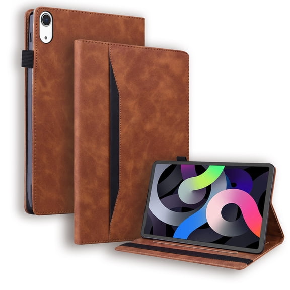 For iPad Mini 4/3/2/1 7.9" (4th/3rd/2nd/1st Generation), Premium PU Leather Business Folio Stand Cover with Outside Pocket / Inner Card Slots Case with S Pen Slot - Brown