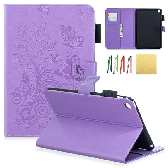 iPad Mini 4 Case, Allytech Emboss Butterfly PU Leather Cover Folio Flip Case Stand with Credit Card Slots & Strong Magnetic Clasp for iPad Mini 4 7.9 inch Display, Purple