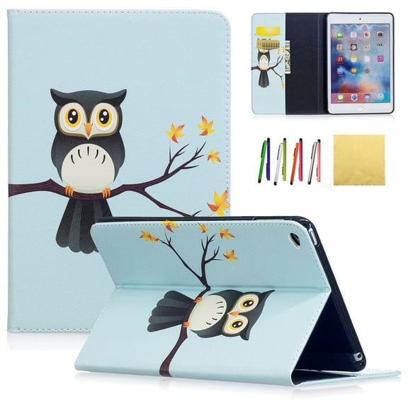 iPad Mini 4 Case, Allytech PU Leather Lightweight Stand Cover Wallet Case with Card/ Cash Slots for 7.9 inch Apple iPad Mini 4 2015 Model, Cute Owl