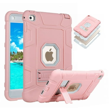 iPad Mini 5 Case (2019), iPad Mini 4 Case, Allytech Dual Layers Silicone PC Back Cover with Kickstand Shockproof Kids Toddler Friendly Cases Covers for Apple iPad Mini 5th 4th Gen,Rosegold/Gray