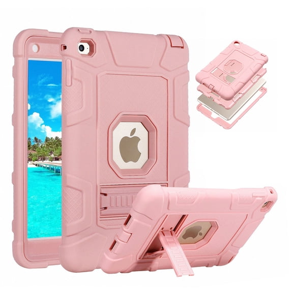 iPad Mini 5 Case (2019), iPad Mini 4 Case, Allytech Dual Layers Silicone PC Back Cover with Kickstand Shockproof Kids Toddler Friendly Cases Covers for Apple iPad Mini 5th 4th Gen,Rosegold