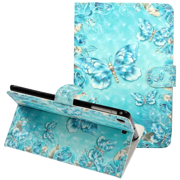 iPad Mini 5 Case (2019), iPad Mini 4 /Mini 3/ Mini 2/ Mini Case, Allytech 3D Pattern Slim Folio Kickstand Leather Smart Cover Auto Sleep Wake Case Shell for Apple iPad Mini 1 2 3 4 5, Blue Butterfly