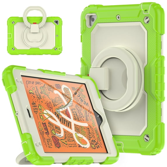 iPad Mini 5 Case, iPad Mini 4 Case,Rugged Protective Case with Tempered Glass Film 360° Rotatable Kickstand Handle Kid Proof Case for Apple iPad Mini 5th/4th Generation 7.9 inch 2019/2015,Lime