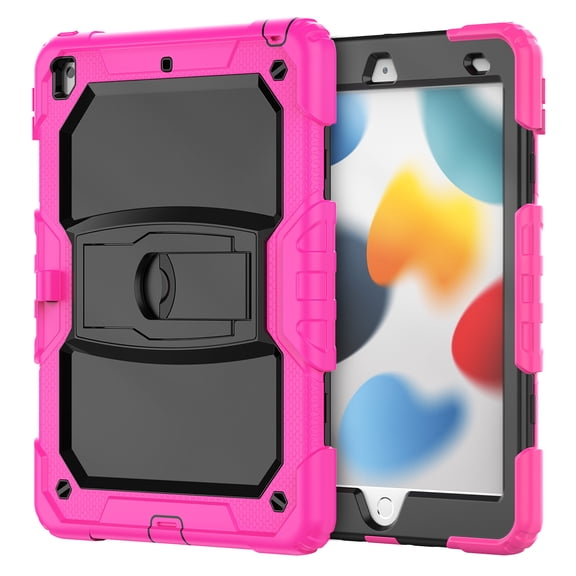 iPad Mini 5 Case, iPad Mini 4 Case, Dual Layer Shockproof Heavy Duty Rugged Hybrid Kickstand Protective Cover with Shoulder Strap & Pencil Holder, Rose