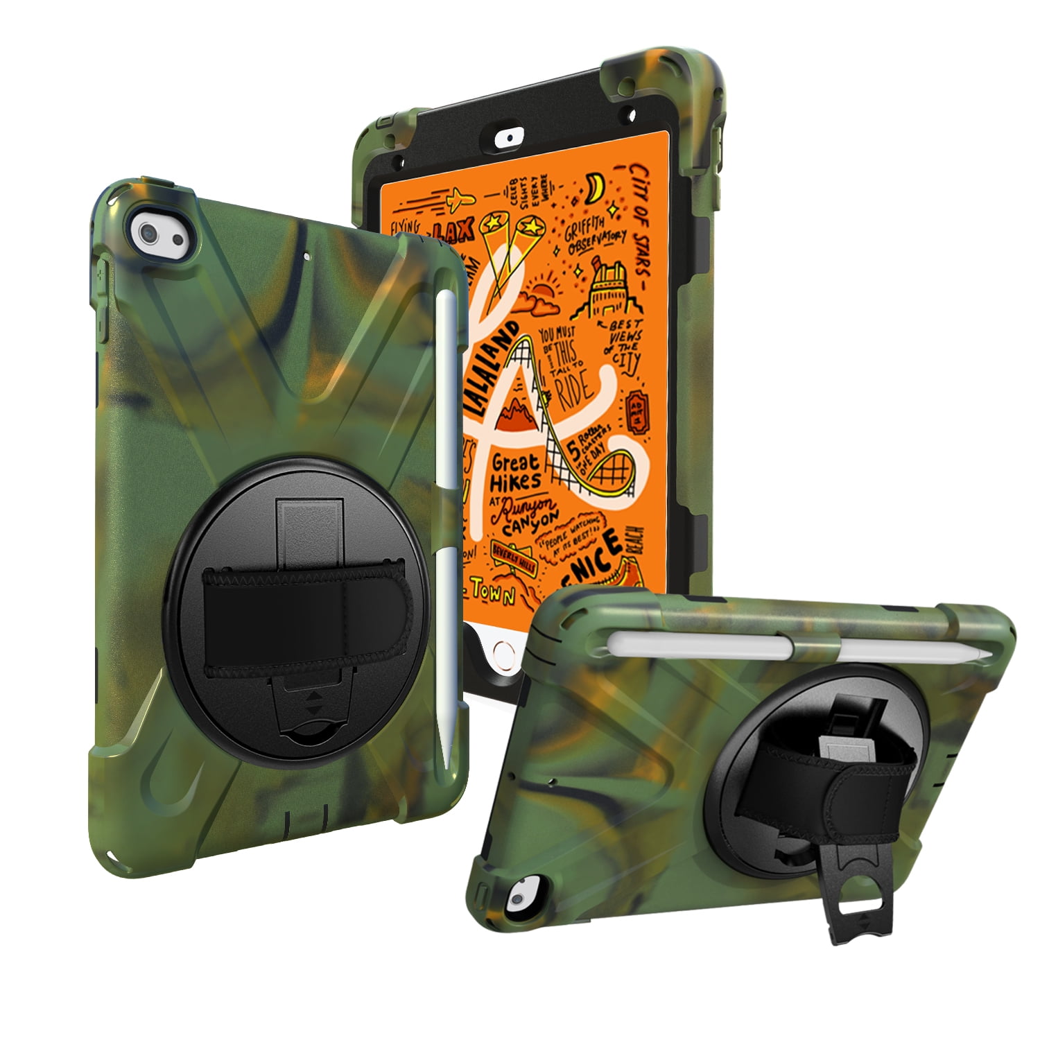 iPad Mini 5 Case for Kids, iPad Mini 5/Mini 4 Case Shockproof, Heavy Duty Protective Rugged iPad Mini Case with Pencil Holder /Kickstand Case for iPad Mini 5th/4th Generation 7.9 Inch - ARMYGREEN