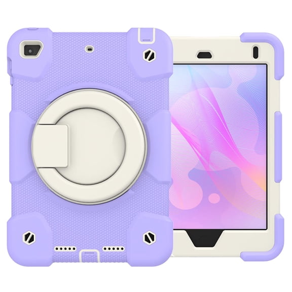 iPad Mini 5th/4th Generation Case, Protective Case with Pencil Holder, [Crossbody Strap], Full-Body Silicone+PC Rotatable Kickstand & Hand Strap for iPad Mini 5 / 4, Purple