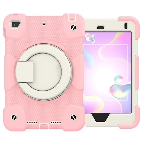 iPad Mini 5th/4th Generation Case, Protective Case with Pencil Holder, [Crossbody Strap], Full-Body Silicone+PC Rotatable Kickstand & Hand Strap for iPad Mini 5 / 4, Pink