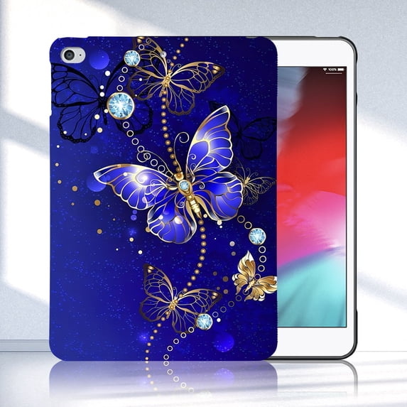 for iPad Mini 5th Generation 2019 7.9" Floral Pattern Case, Luxury Ultra Slim Flexible Lightweight Anti-Fingerprint Drop Protective Heat Dissipation with Soft TPU Back Cover, Blue Butterfly