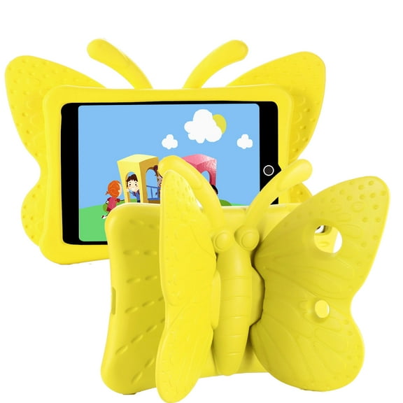 iPad Mini 5th Generation Case, iPad Mini 4 Case, Mini 3/2/1 Case, Kids Friendly Shockproof Butterfly Wing Kickstand Rugged Light Weight EVA Protective Cover, Yellow