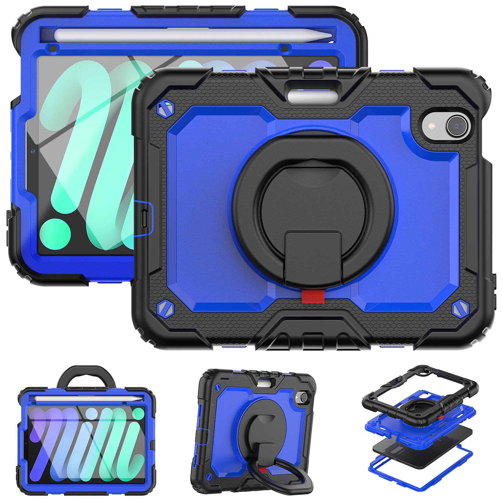 iPad Mini 6 Case 2021, Dteck 360 Rotating Heavy Duty Shockproof  with Rugged Stand Pencil Holder for Kids Case for iPad Mini 6th Generation 8.3 Inch - Shoulder Strap, Screen Protector, A