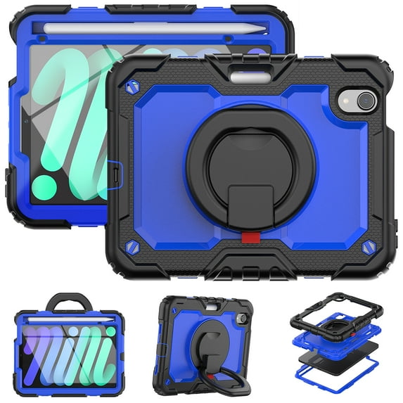 iPad Mini 6 Case 2021, Dteck 360 Rotating Heavy Duty Shockproof with Rugged Stand Pencil Holder for Kids Case for iPad Mini 6th Generation 8.3 Inch - Shoulder Strap, Screen Protector, A