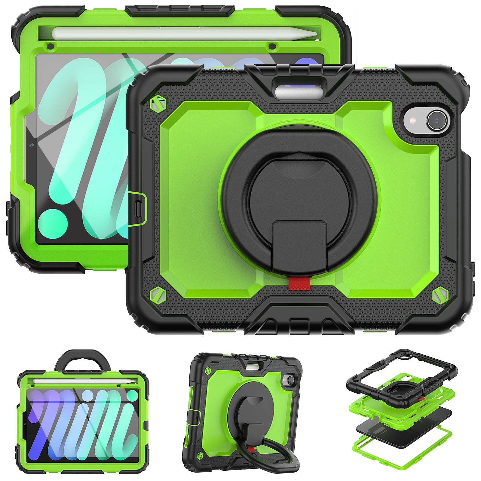 iPad Mini 6 Case 2021, Dteck 360 Rotating Heavy Duty Shockproof with Rugged Stand Pencil Holder for Kids Case for iPad Mini 6th Generation 8.3 Inch - Shoulder Strap, Screen Protector, B