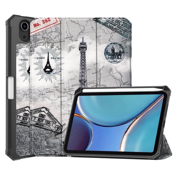 iPad Mini 6 Case (2021) with Pencil Holder, Ultra Slim Trifold Stand Auto Sleep/Wake, Supports Pencil 2 Charging, Hard Back Smart Cover for iPad Mini 6th Gen (2021) - Retro Tower