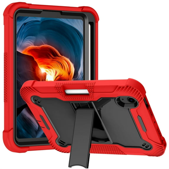 TECH CIRCLE iPad Mini A17 Pro Case 2024, iPad Mini 6th Generation Case 2021, Kids Protection Heavy Duty Rugged Shockproof Anti-Slip Protective Case with Kickstand for iPad Mini 8.3-inch Tablets, Red