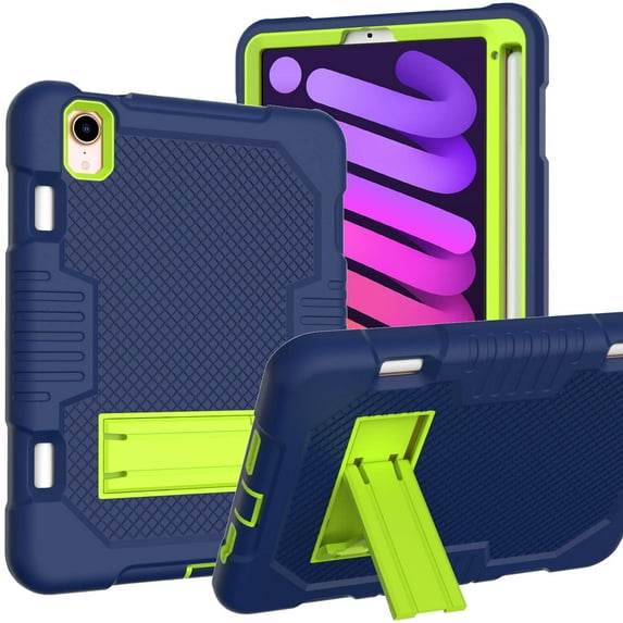 iPad Mini 6 Case 8.3" 2021, Built-in Pencil Holder Full-Body Rugged Hybrid Shockproof Heavy Duty Kickstand Drop Protective Cover, Navy Green