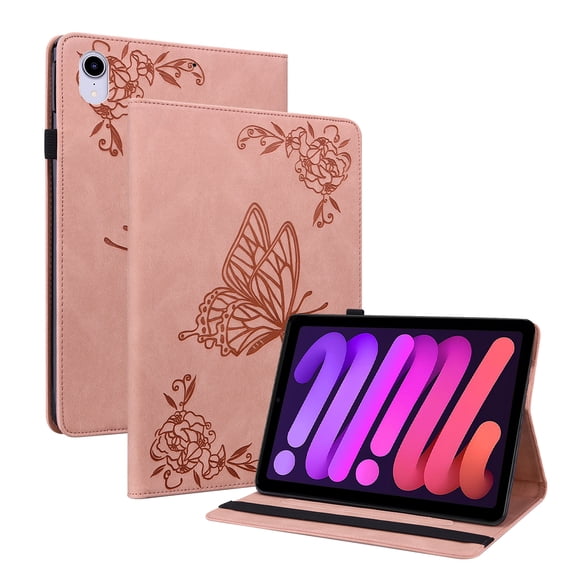 iPad Mini 6 Case 8.3, TECHCIRCLE Slim Folio Stand Butterfly Pattern Premium PU Leather Smart Case with Pencil Holder Magnetic Cover for Apple iPad Mini 6 2021, Pink