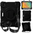 thumbnail image 1 of iPad Mini 6 Case Kids 2021 Military Grade Shockproof Silicone w/Pencil Holder - Stand - Handle - Shoulder Strap Heavy Duty Shock Resistant Rugged with 360 Degree Swivel Handle Case, Black, 1 of 8