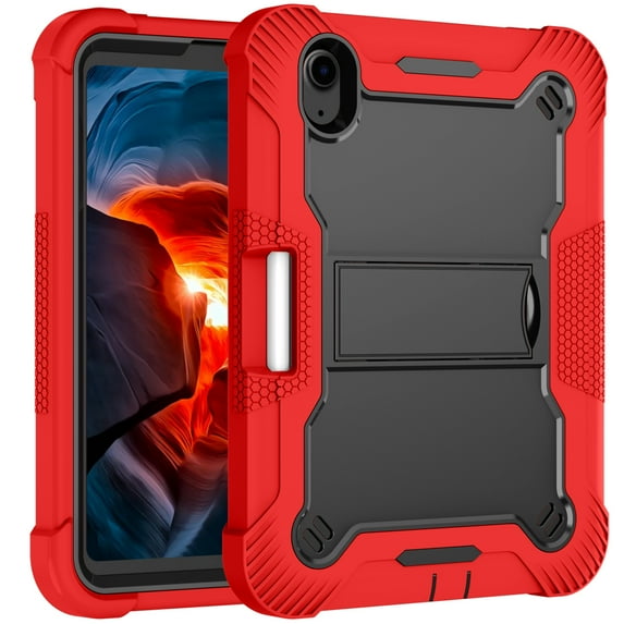 iPad Mini 6 Case, Solid Impact Protective Multiple Layers Styus Slot New (DFAP)for iPad Mini 6 Case Red/Black