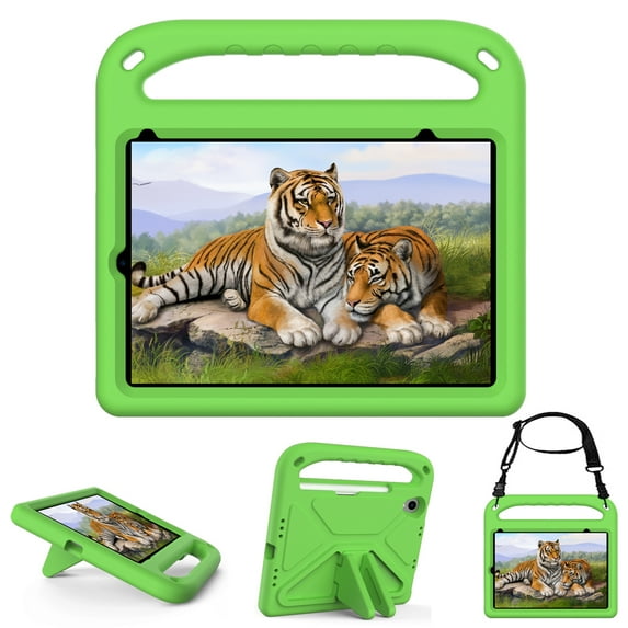 iPad Mini 7 Case Kids, iPad Mini 6 Case Kids, EVA Handle Kickstand Kids Friendly Case with Shoulder Strap Lightweight Shockproof Protective Case for Apple iPad mini 6 7 8.3",Green