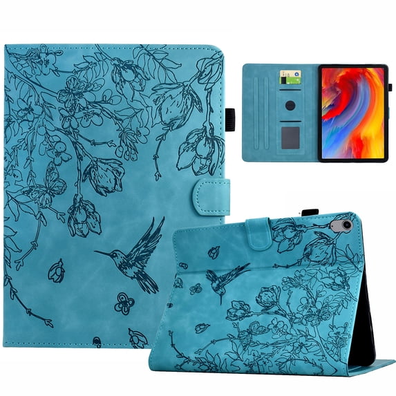 for iPad Mini 7th Gen 2024 8.3" Tablet Case, PU Leather Embossed Flower Pattern Cover with Multi-Angle Flip Stand & Card Slots Protective Cover for iPad Mini 6th Gen 2021 8.3" Case, Blue