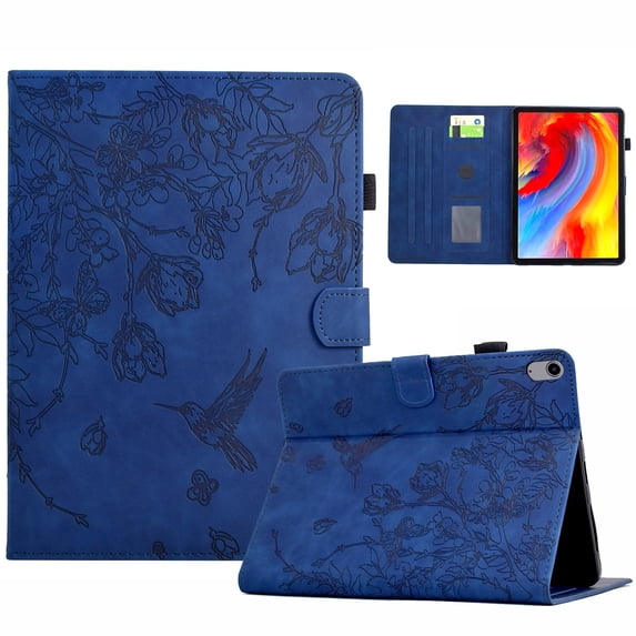 for iPad Mini 7th Gen 2024 8.3" Tablet Case, PU Leather Embossed Flower Pattern Cover with Multi-Angle Flip Stand & Card Slots Protective Cover for iPad Mini 6th Gen 2021 8.3" Case, Darkblue