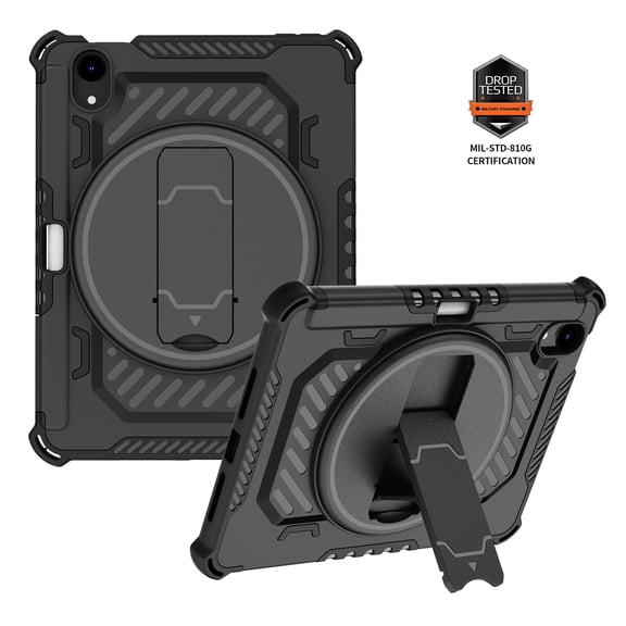 for iPad Mini 7th Gen 8.3" 2024 Tablet Case with Rotatable Kickstand Pencil Holder, Corners Shockproof Military Grade Drop Protective Cover for iPad Mini 6th Gen 8.3" 2021, Black