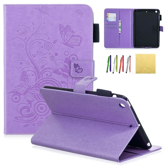 iPad Mini Case, iPad Mini 2/ Mini 3 Case, Allytech Emboss Butterfly PU Leather Cover Folio Flip Case Stand with Credit Card Slots for iPad Mini 1/ Mini 2/ Mini 3, Purple
