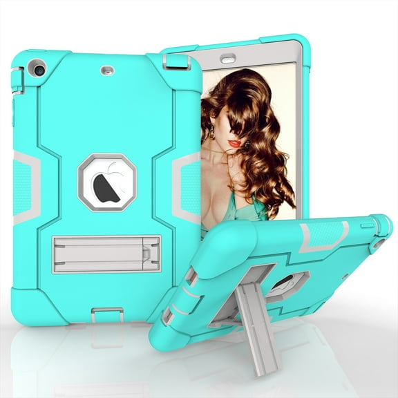 iPad Mini Case, iPad Mini 2 Case, iPad Mini 3 Case, iPad Mini Retina Case, Allytech Heavy Duty Three Layer Armor Defender Protective Case with Kickstand for iPad Mini 1/ 2 / 3 (Aqua/Gray)